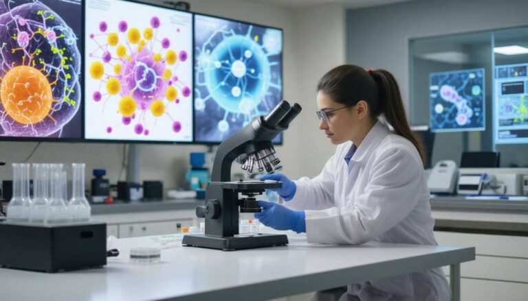 Researcher examining samples |